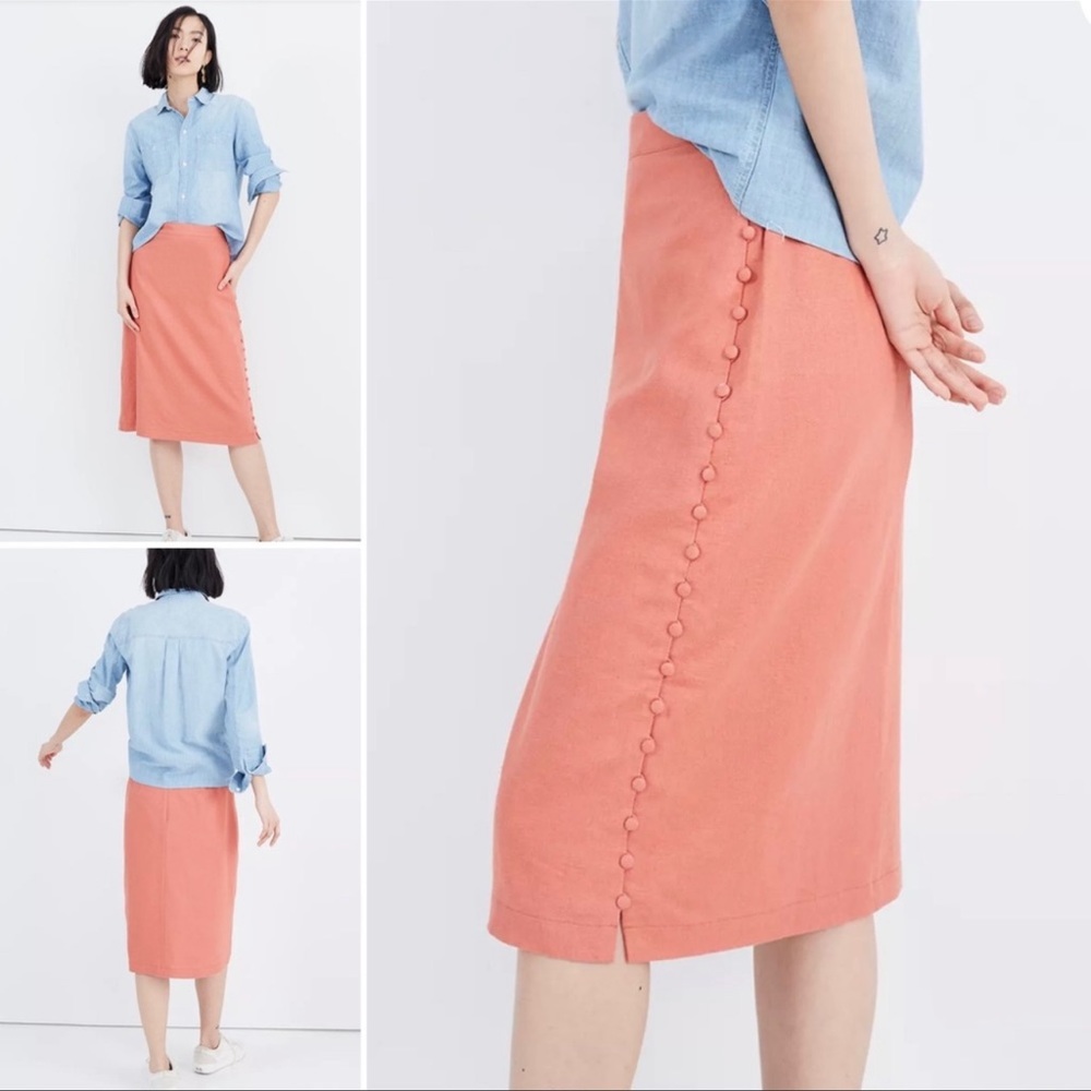 Madewell Coral Button-Trim A-Line Midi Skirt